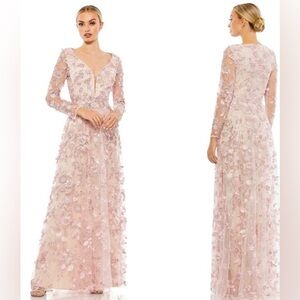 Mac Duggal Blush Pink Embellished Long Sleeve Maxi Gown